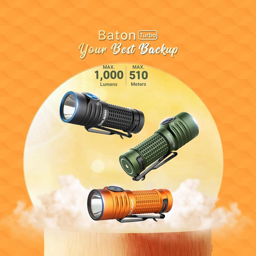 Baton Turbo EDC Rechargeable Handheld Flashlight, 1000 Lumens Compact LED and 510 Meters Long Throw Powerful Light, with Two-Way Clip and Landyard for Camping, Home Use (Roadster)
