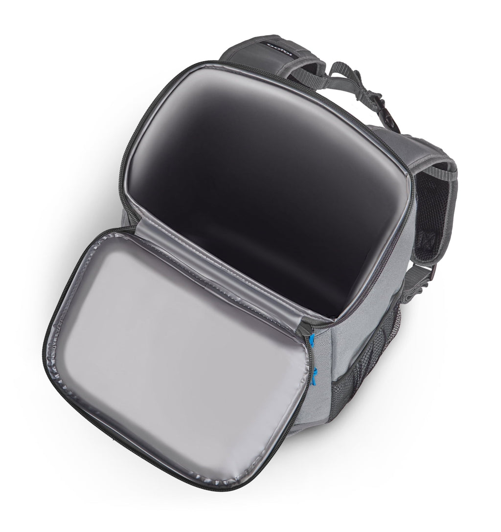 Laguna Soft Sided Cooler Backpack, 24 Can Capacity, Gray Twill with Ibiza Blue