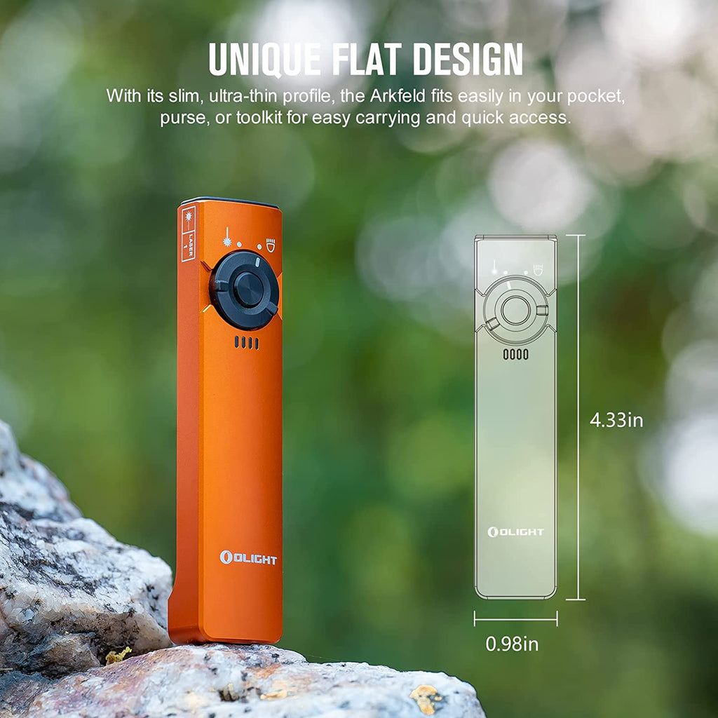 Arkfeld EDC Flat Flashlight, 1000 Lumens LED Light with Green Beam, Rechargeable Battery, Orange