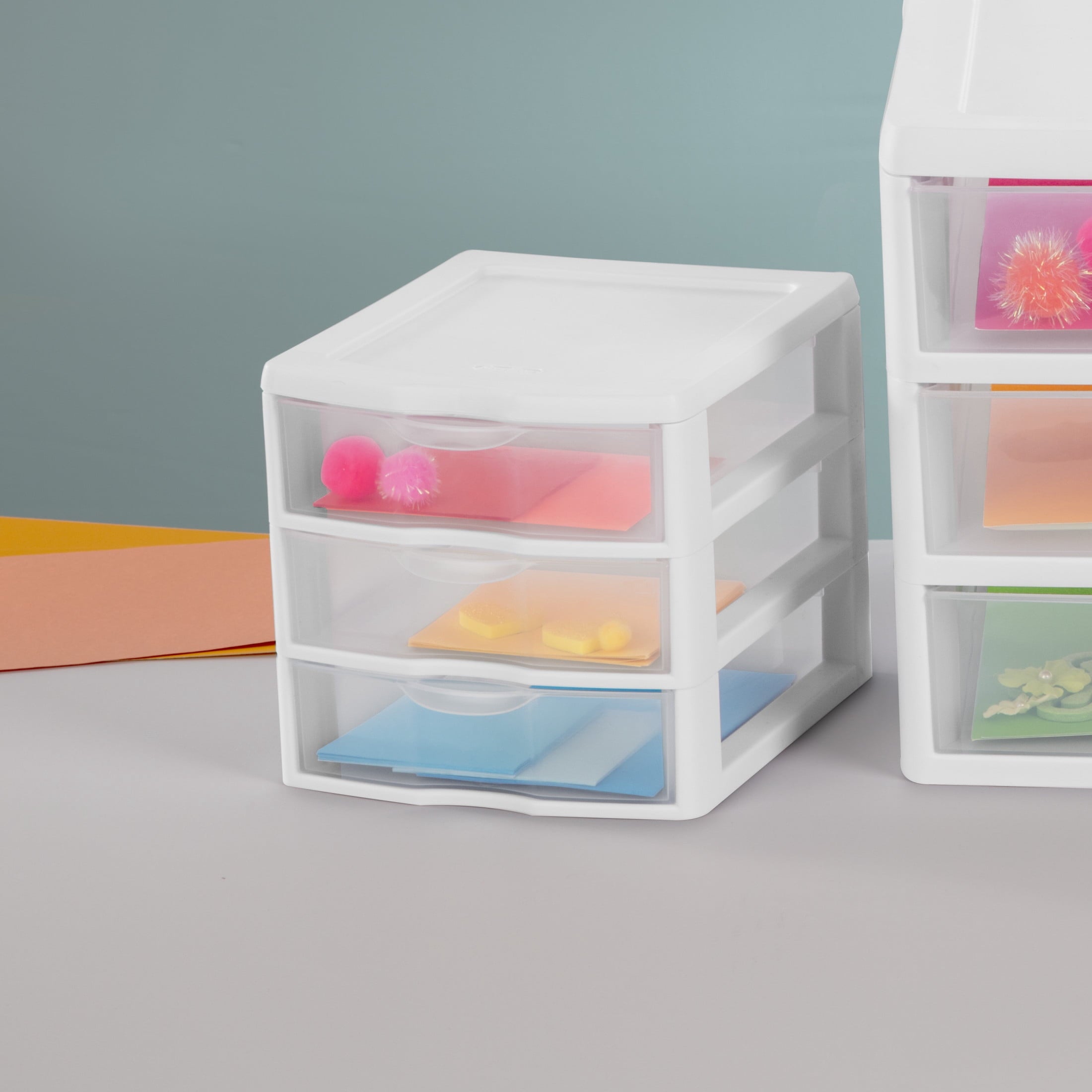 3 Drawer Clear Storage Bin, Desktop Drawer Storage Container, White
