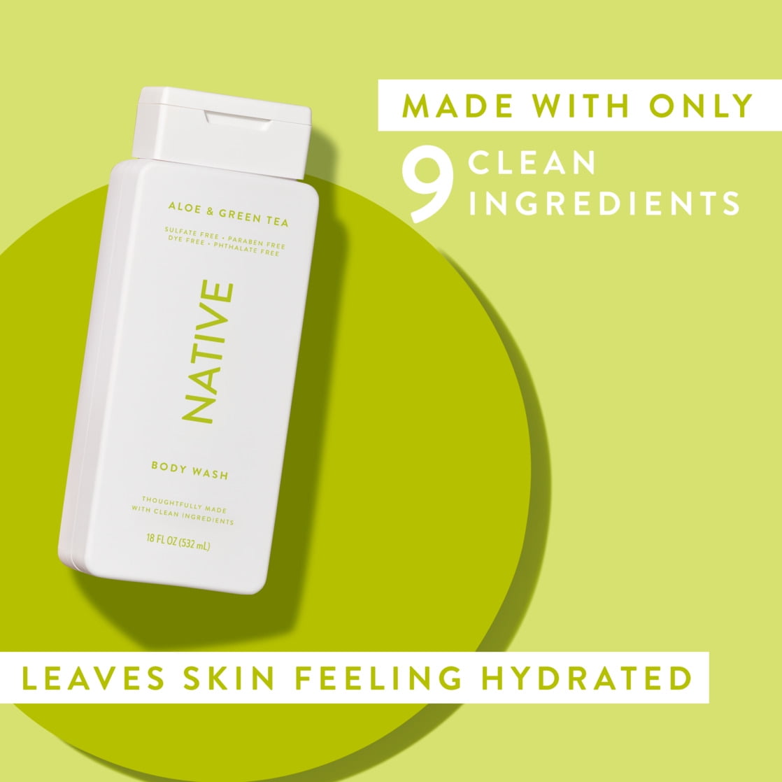 Body Wash, Aloe & Green Tea, Sulfate Free, Naturally Derived Ingredients, 24hr Freshness, for Women & Men, 18 fl oz