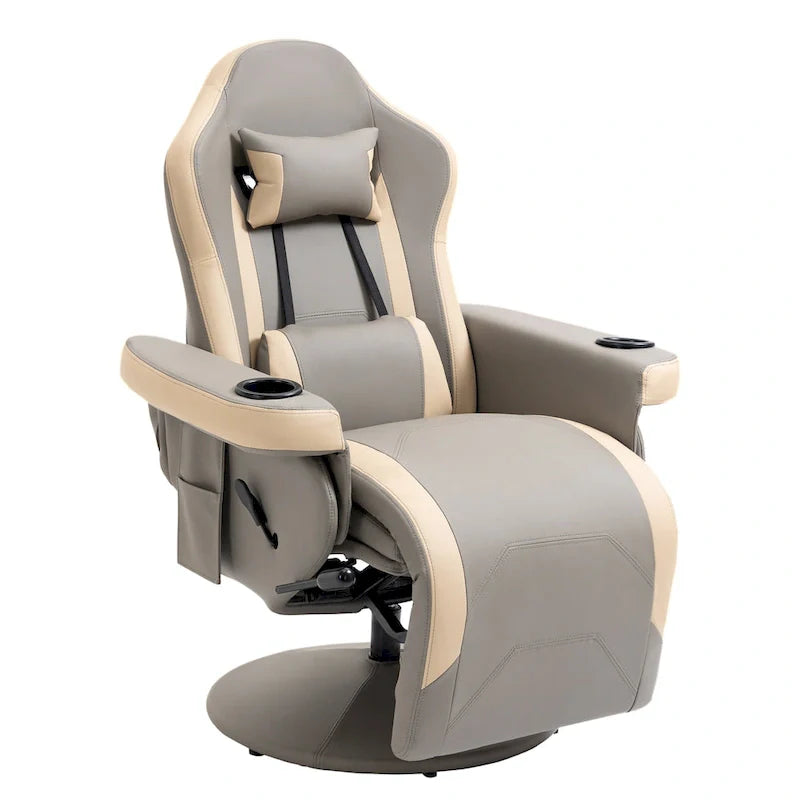 HOMCOM Manual Recliner Armchair PU Leather Lounge Chair w/ Adjustable Leg Rest, 135 Reclining Function, 360 Swivel, Cup Holder