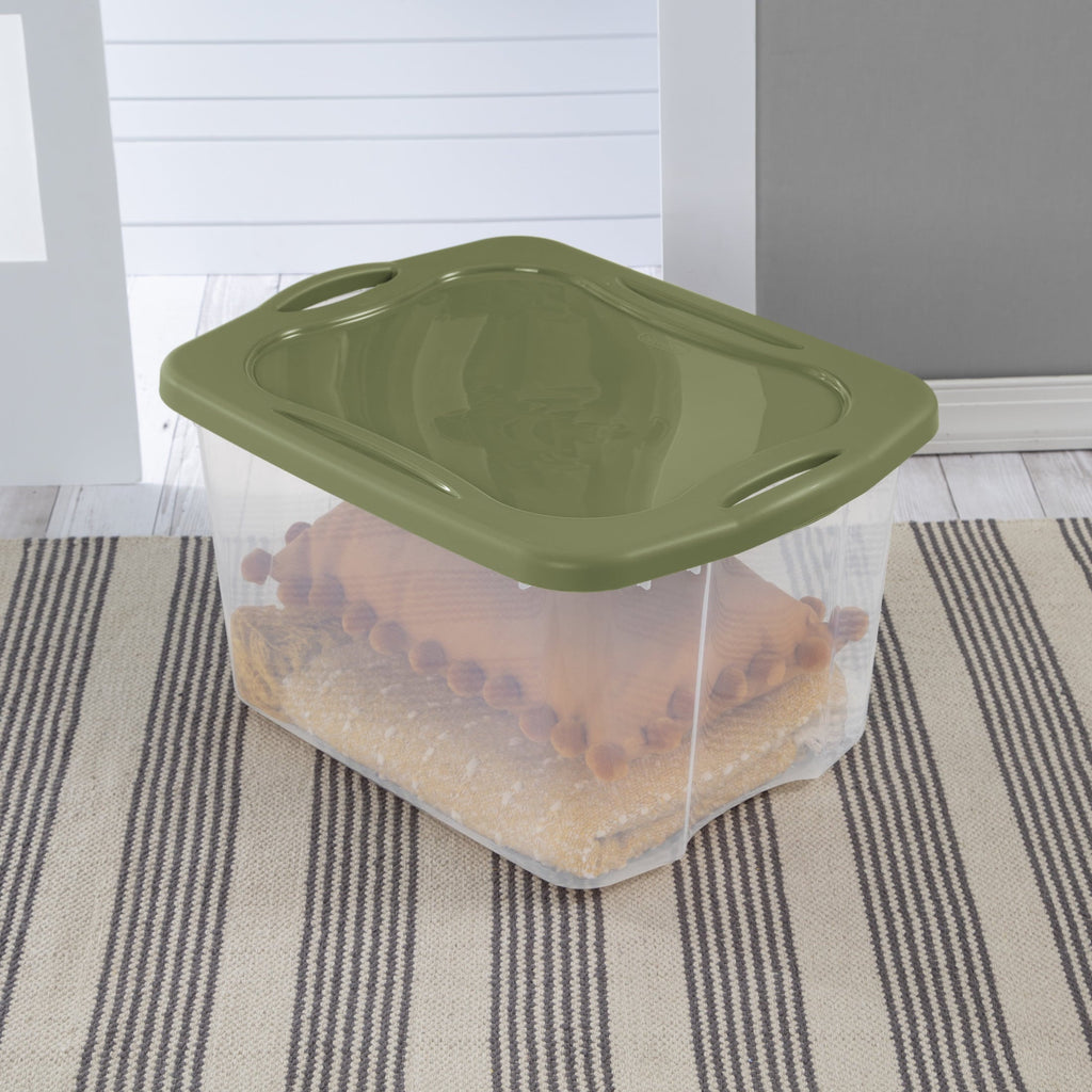 EZ Carry 70 Quart Large Storage Bin, Clear Plastic Storage Container with Full-Grip Handles, Green