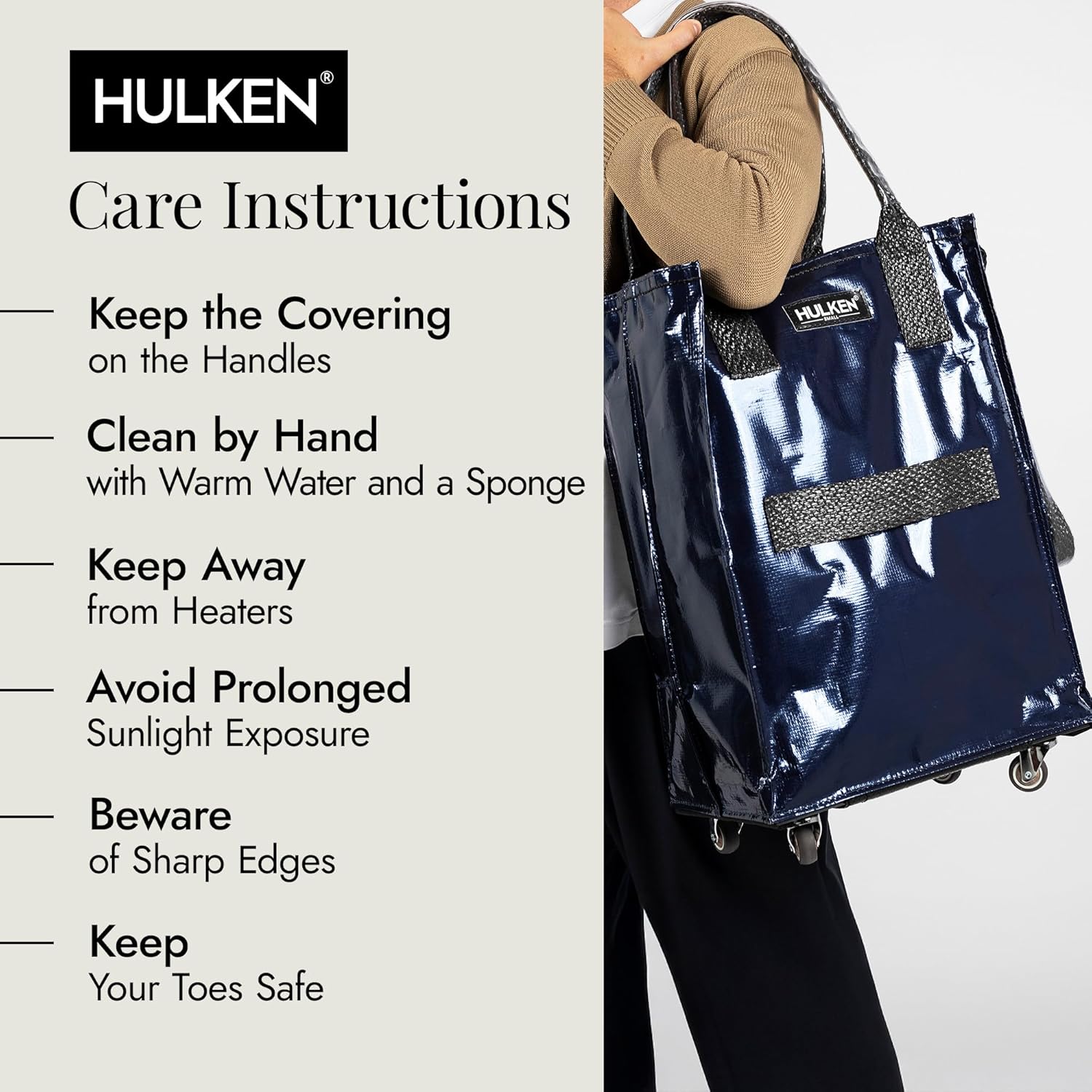 HULKEN (Small, Midnight Blue) Reusable Grocery Bag On Wheels, Shopping Trolley, Rolling Tote, Zipper Closure, Lightweight, Carries Up to 66 lb, Folds Flat