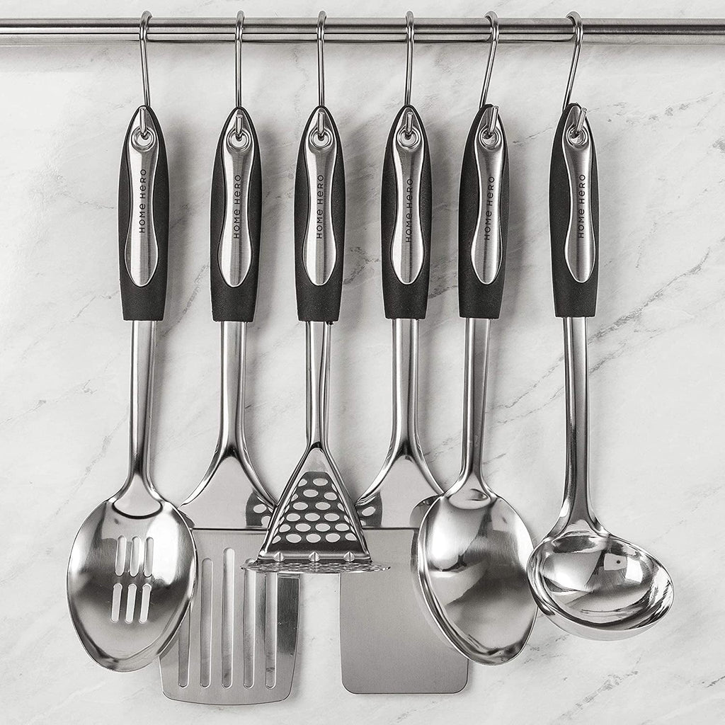 25 Pcs Silicone Spatula Kitchen Utensils Set - Stainless Steel and Nylon, Black