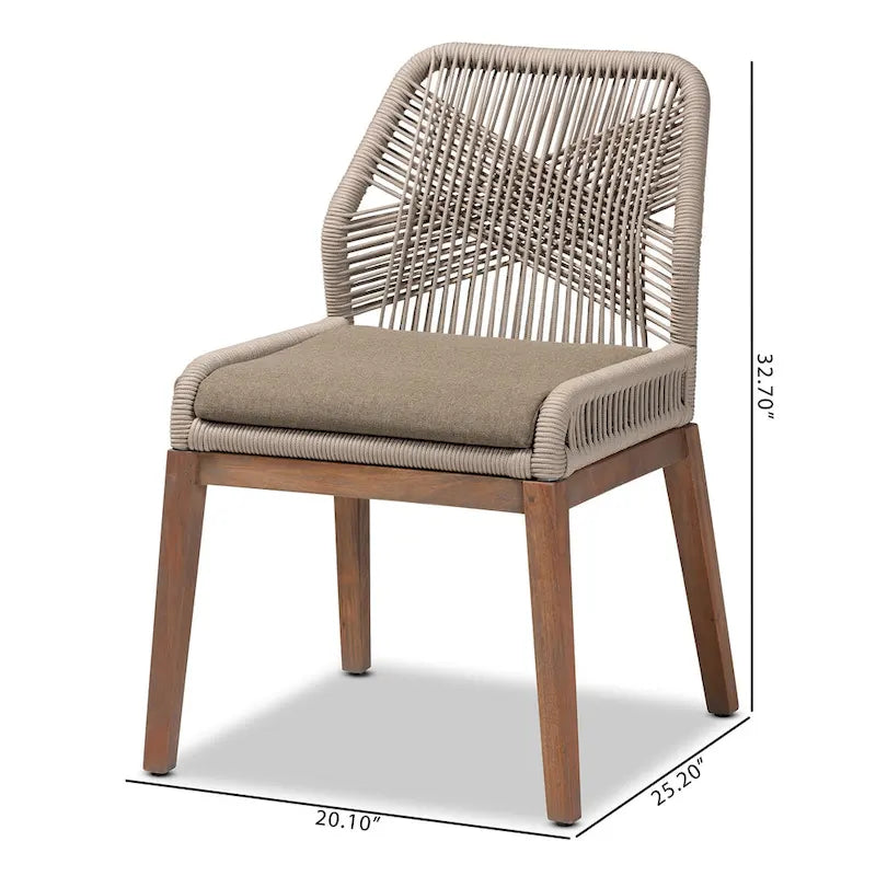 Modern Transitional-Style Rope-Woven Mahogany Dining Chair — Gray