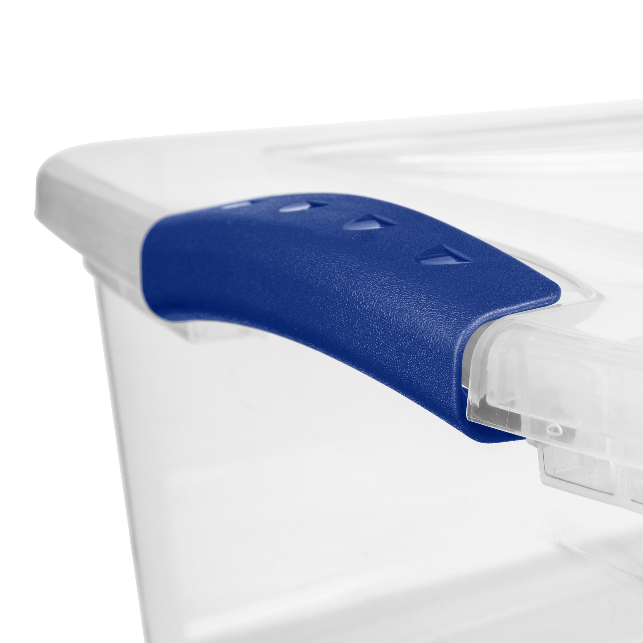 32 Quart Medium Latching Storage Bin, Clear Plastic Storage Container with Latch Lid, Blue