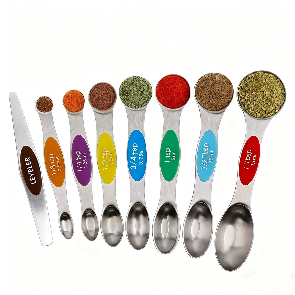 17-Piece Magnetic Stainless Steel Measuring Cups and Spoons Set with Silicone Handles, Kitchen Measuring Tools for Cooking, Baking