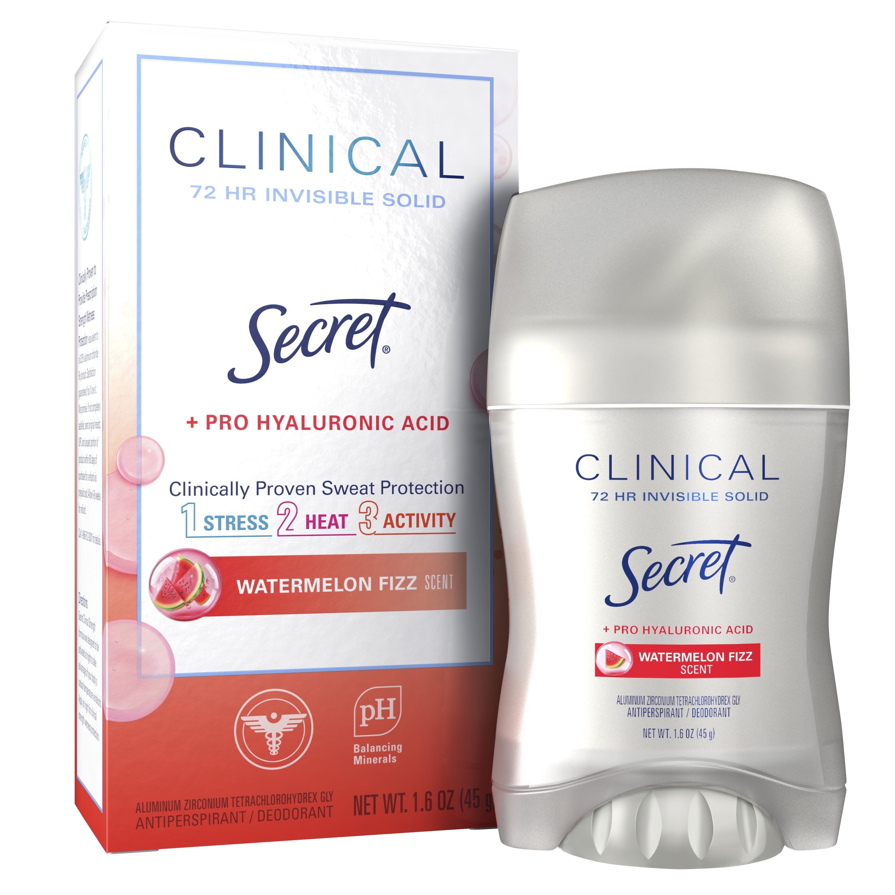 Clinical 72 HR Invisible Solid Antiperspirant Watermelon Fizz with Pro-Hyaluronic Power 1.6 oz