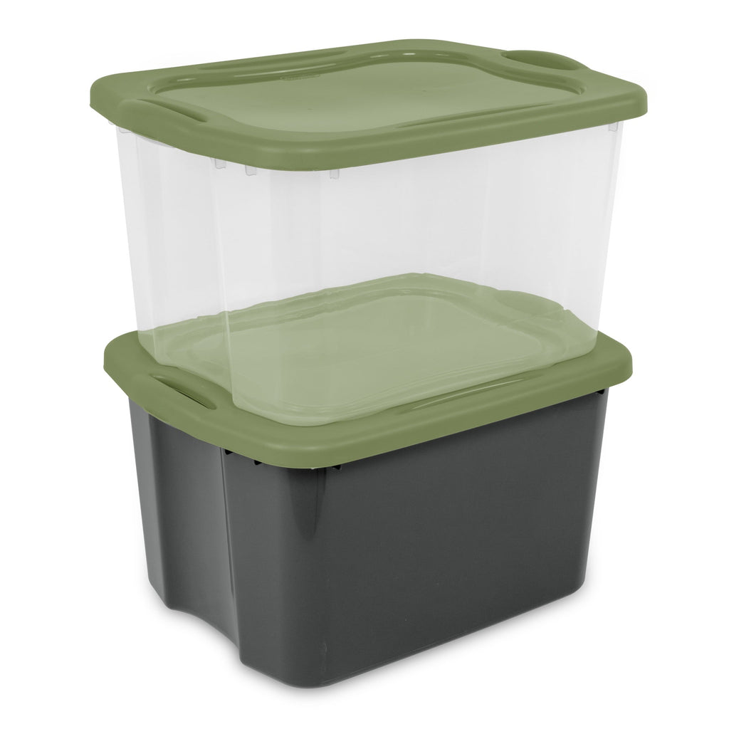 EZ Carry 70 Quart Large Storage Bin, Clear Plastic Storage Container with Full-Grip Handles, Green