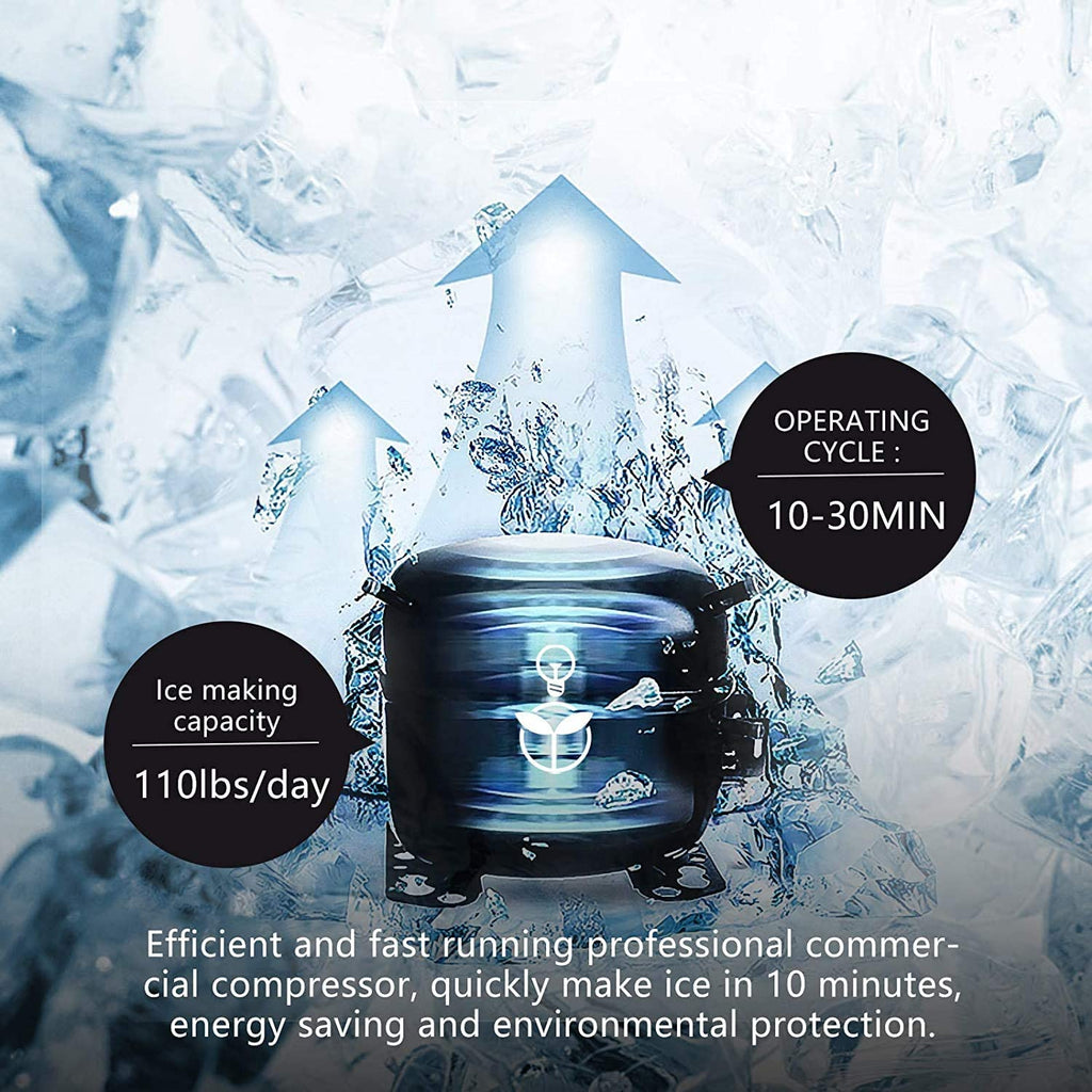 YUTGMasst Commercial Ice 110LBS/24H Stainless Steel Free-Standing Ice Machine Maker Air Cooling Ice