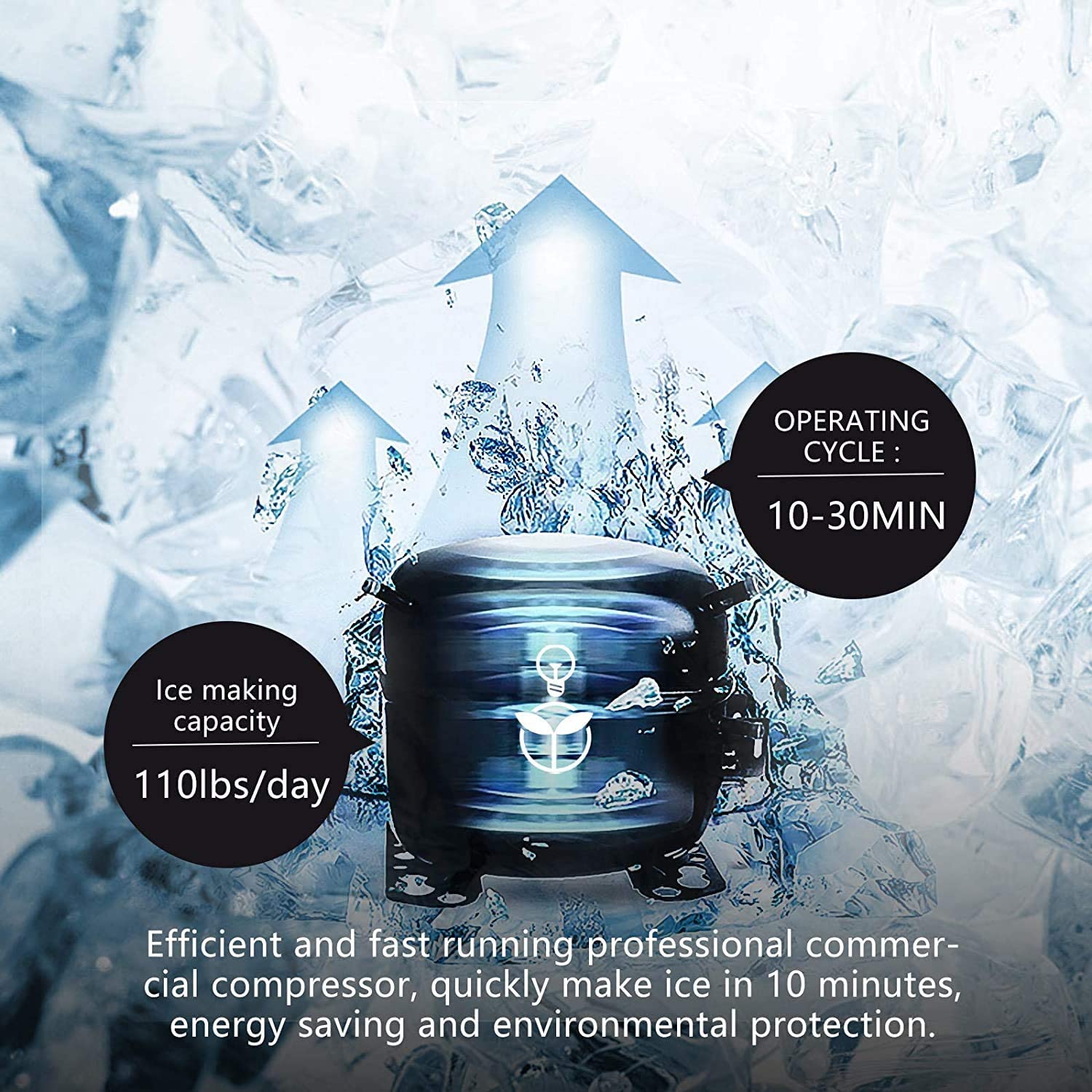YUTGMasst Commercial Ice 110LBS/24H Stainless Steel Free-Standing Ice Machine Maker Air Cooling Ice