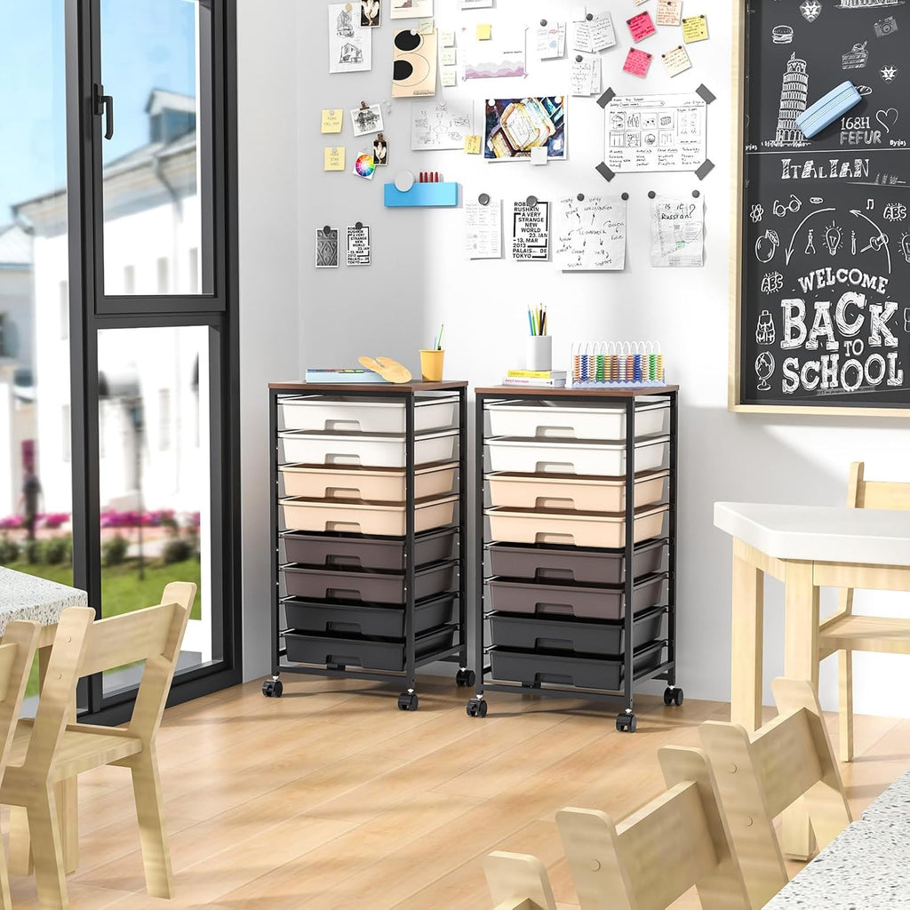 SYKIARIOL Rolling Storage Cart with Drawers, Rolling Drawer Cart and Wooden Tabletop,Storage Drawer Cart for Living Room,Classroom,Bedroom,Bathroom,Dorm,Office,Brown Gradient