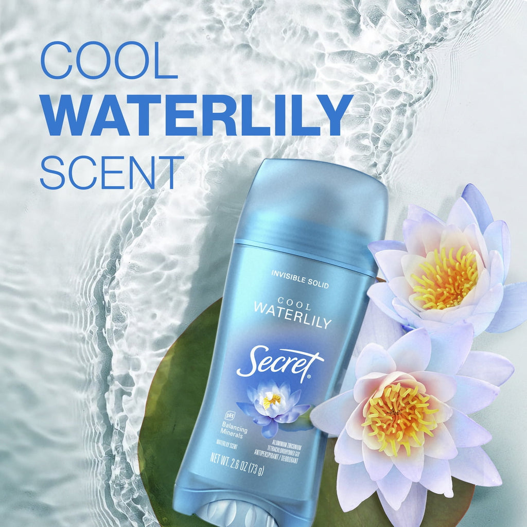 Antiperspirant & Deodorant Invisible Solid Cool Waterlily, 72HR Breathable Sweat & Odor Protection, 2.6 OZ