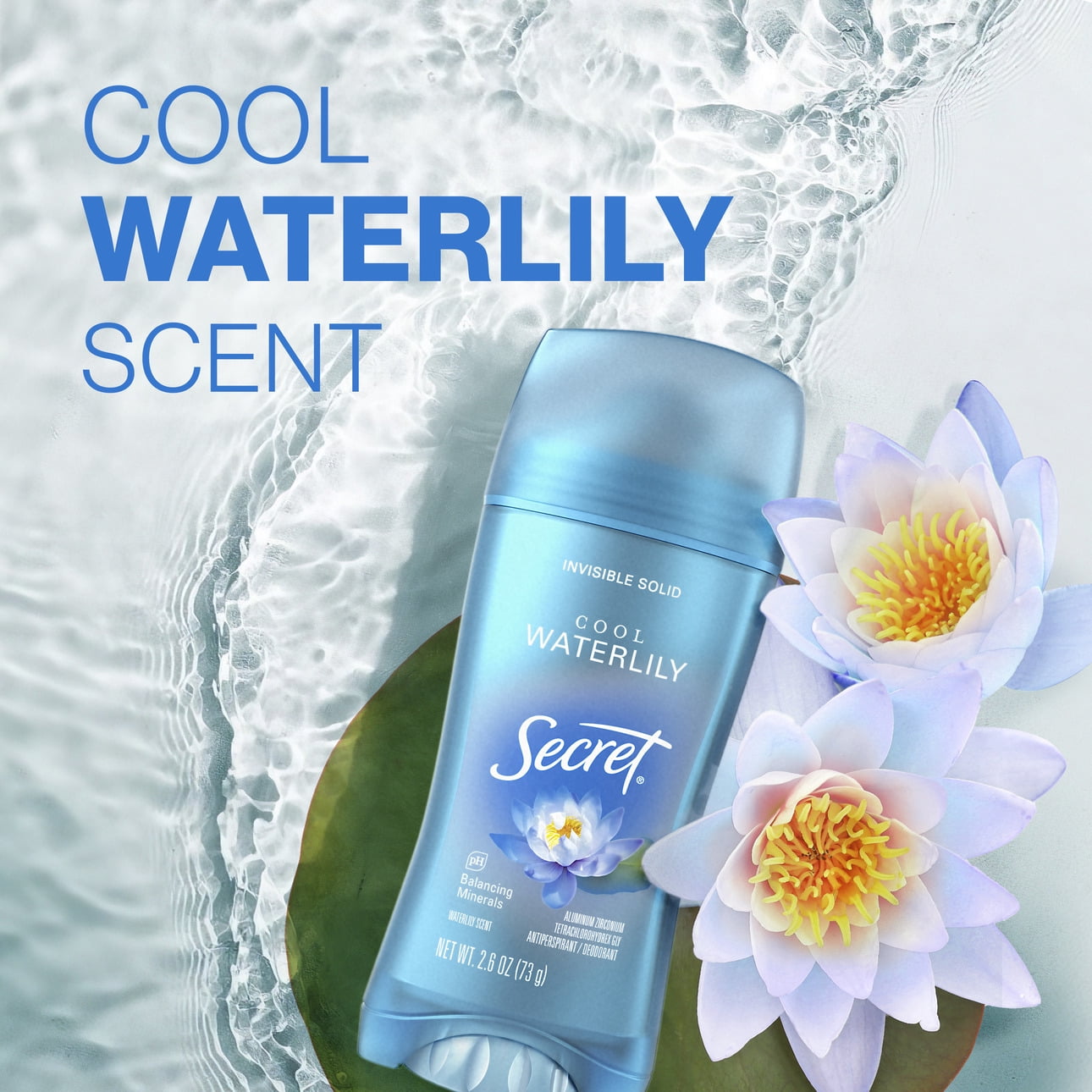 Antiperspirant & Deodorant Invisible Solid Cool Waterlily, 72HR Breathable Sweat & Odor Protection, 2.6 OZ
