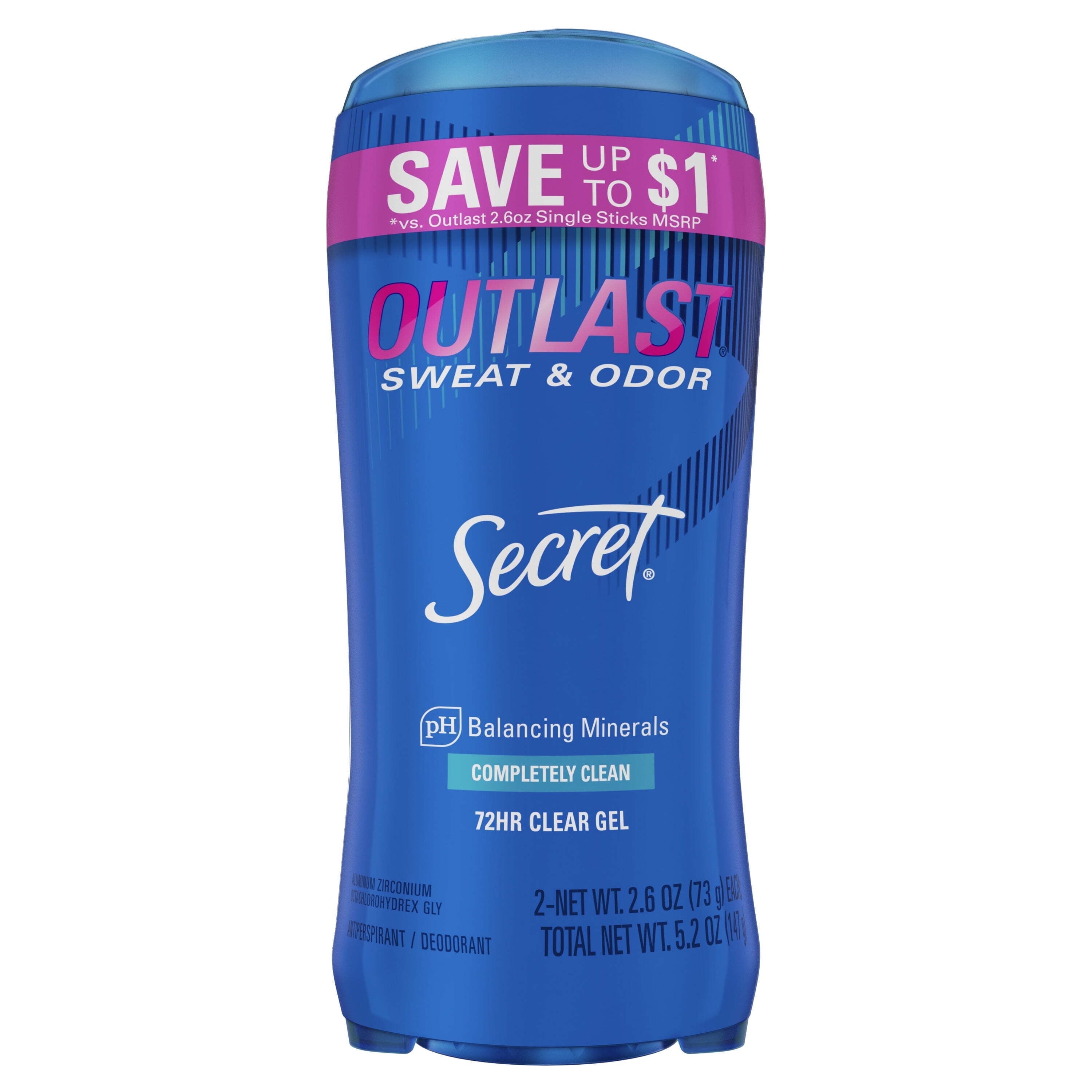 Antiperspirant Deodorant, Outlast Gel, Completely Clean, 2.6 oz, 2 Pack