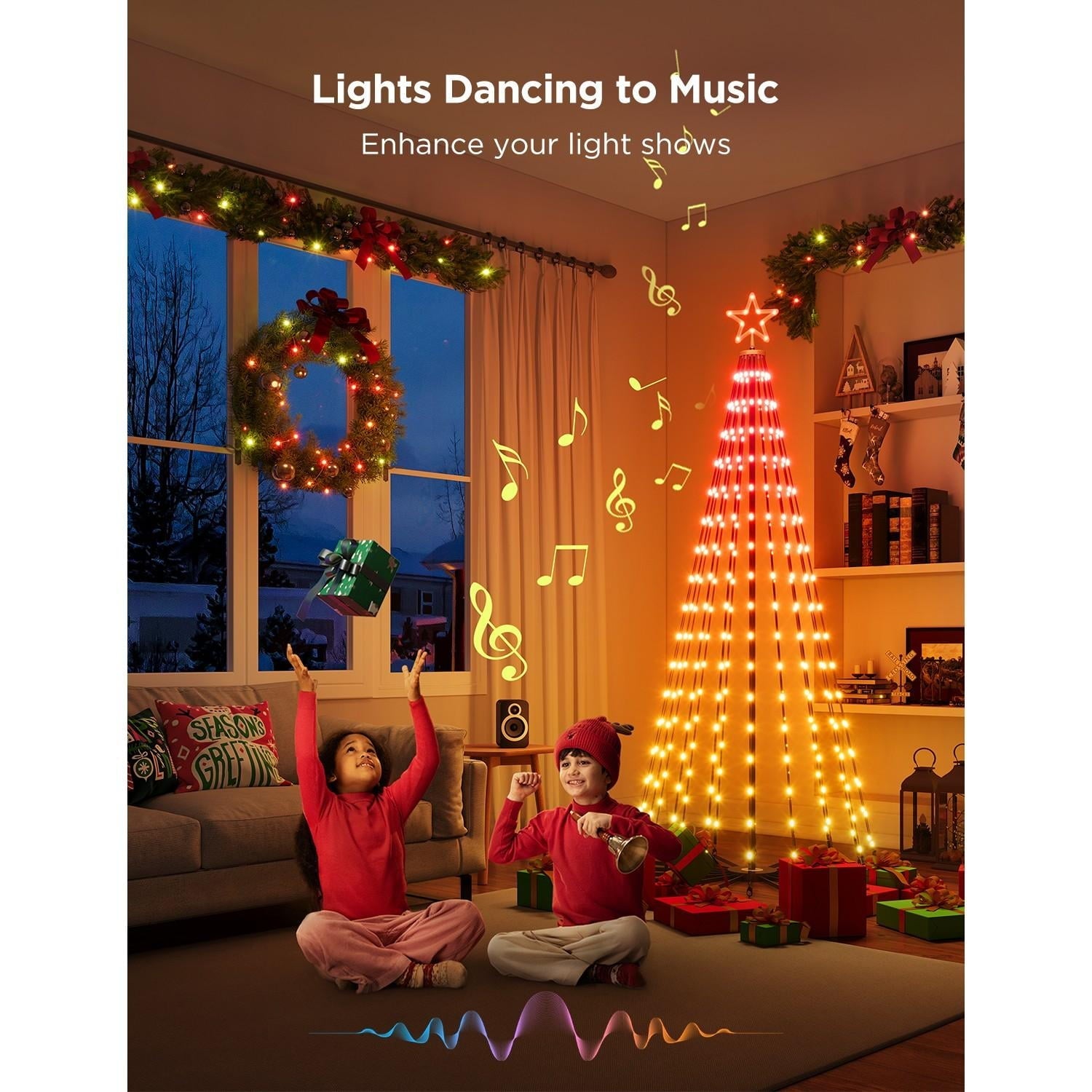 Christmas Cone Tree Lights 7.5ft 316LEDs with 66 Scene Modes, IP65 Waterproof for Indoor Outdoor Xmas Decor, Remote Control, Dimmable
