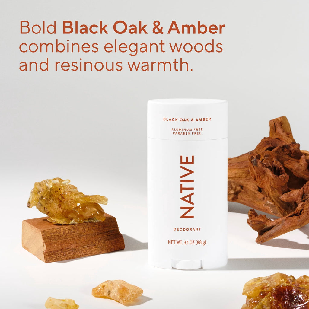 Aluminum Free Deodorante For Men, 72 Hour Solid Deodorant Stick, Black Oak & Amber, 3.1oz