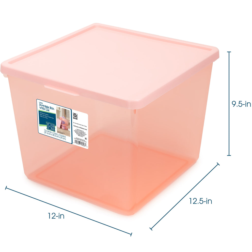 Kids Large Tinted Clear Plastic Stacking Storage Bin with Lid, Grey, 12 in x 12.4 in x 9.4 in