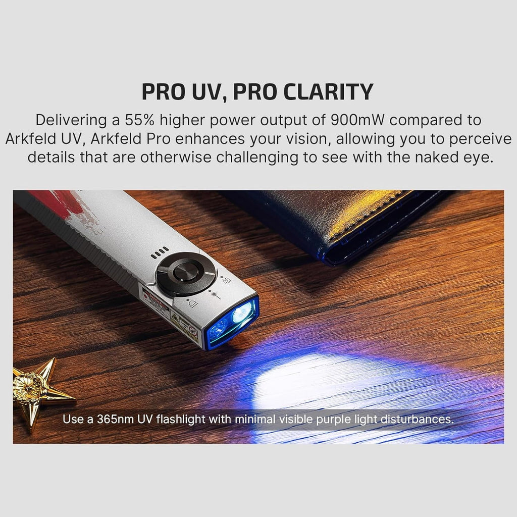 Arkfeld Pro Flat Rechargeable EDC Flashlight with 1300 Lumens LED Light UV and Laser(Red CW 5700K-6700K)