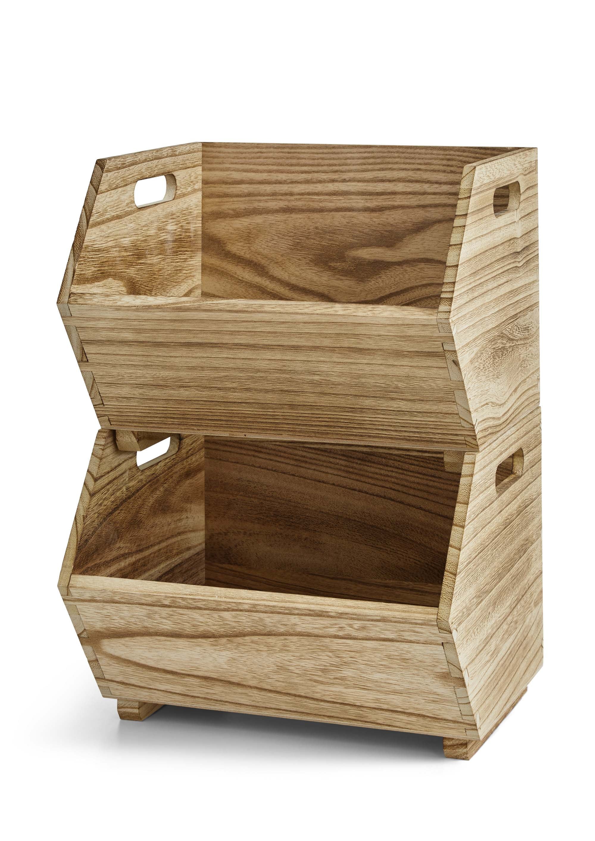 Better Homes & Gardens 2-Piece Set Natural Wood Stacking Open Front Decorative Storage Bins, 11 in x 16.5 in x 10 in