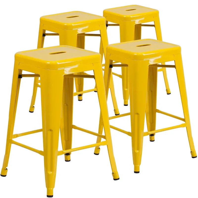4 Pack 24H Backless Metal Indoor-Outdoor Counter Height Stool w/Square Seat