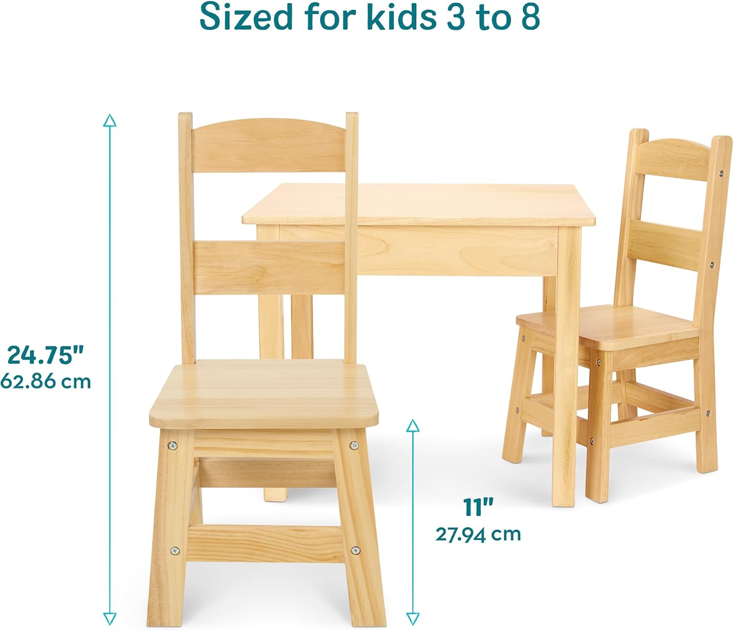 Melissa & Doug Solid Wood Kids Table and Chairs (2), Premium Quality Wooden Toddler Table and Chair Set for Kids Playroom Furniture & Montessori Classroom Furniture for Boys & Girls Ages 3+