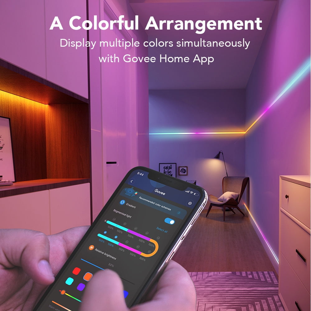 24.6' Wi-Fi RGBIC Strip Light with A19 Wi-Fi 1200LM RGBWW LED Smart Light Bulb, Dimmable, Color Changing, 85W Equivalent Bulbs