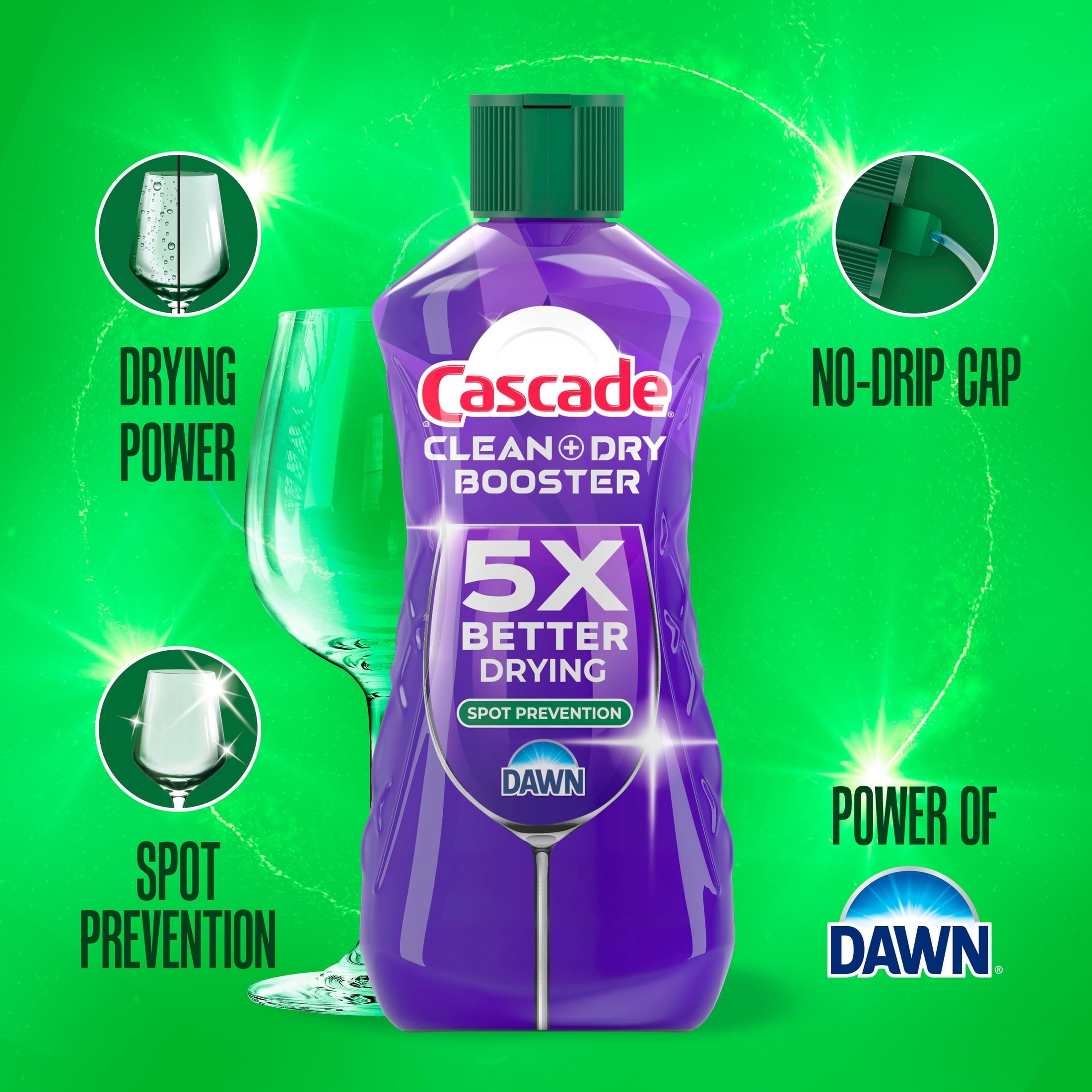 (4 pack) Cascade Rinse Aid Clean & Dry Booster, 8.45oz