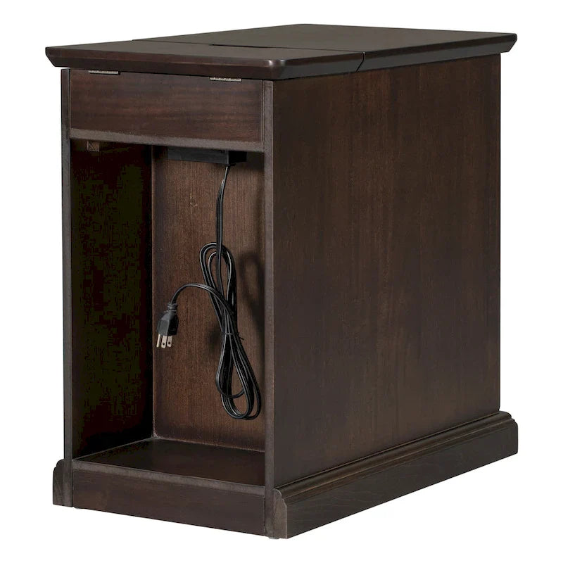 Classic Vintage End Table Side Table with USB Ports and 1 Multifunctional Drawer with Cup Holders