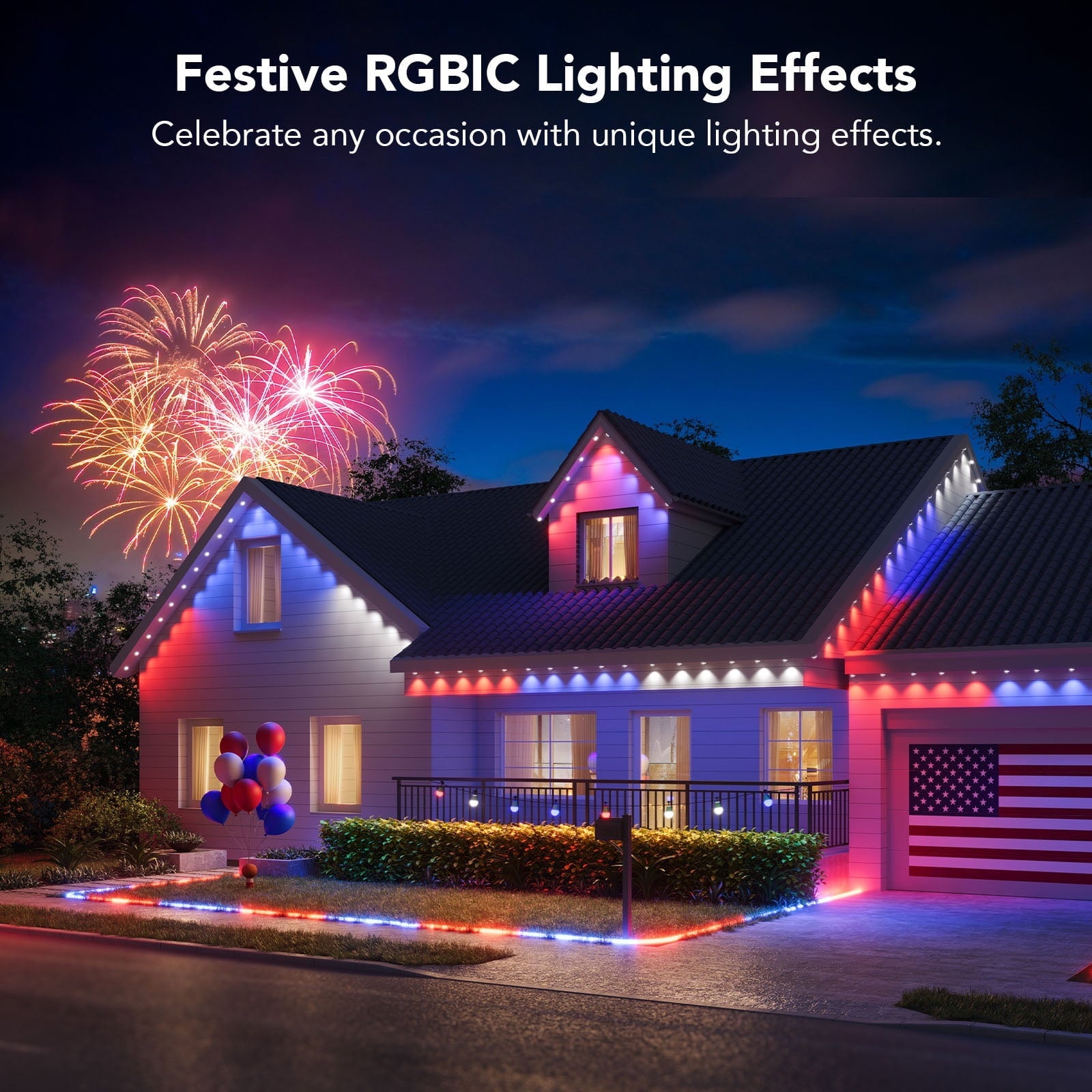 (2 pack) Govee 50ft RGBIC Smart White Permanent Outdoor LED Strip Lights with 36 Lights, Color-Changing, IP67 Waterproof, WiFi + Bluetooth, Patio, Garden Decor, Holiday Lighting