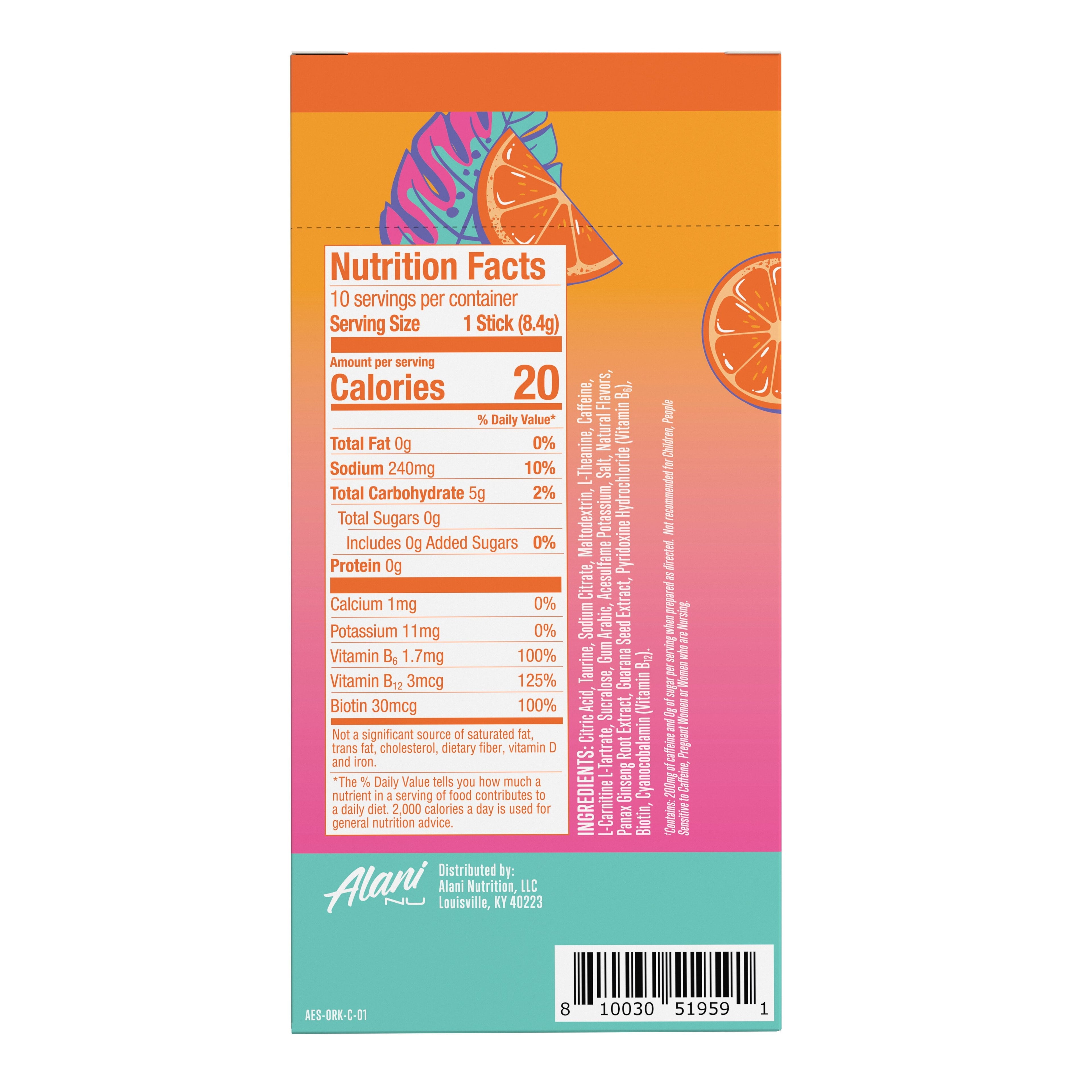 Energy Sticks, Orange Kiss, 10 Count, 200mg Caffeine, Zero Sugar