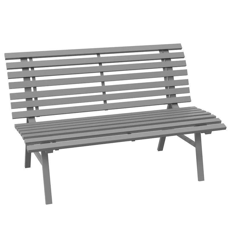 Outsunny 48.5 Garden Bench, Outdoor Patio Bench, Lightweight Aluminum Park Bench with Slatted Seat