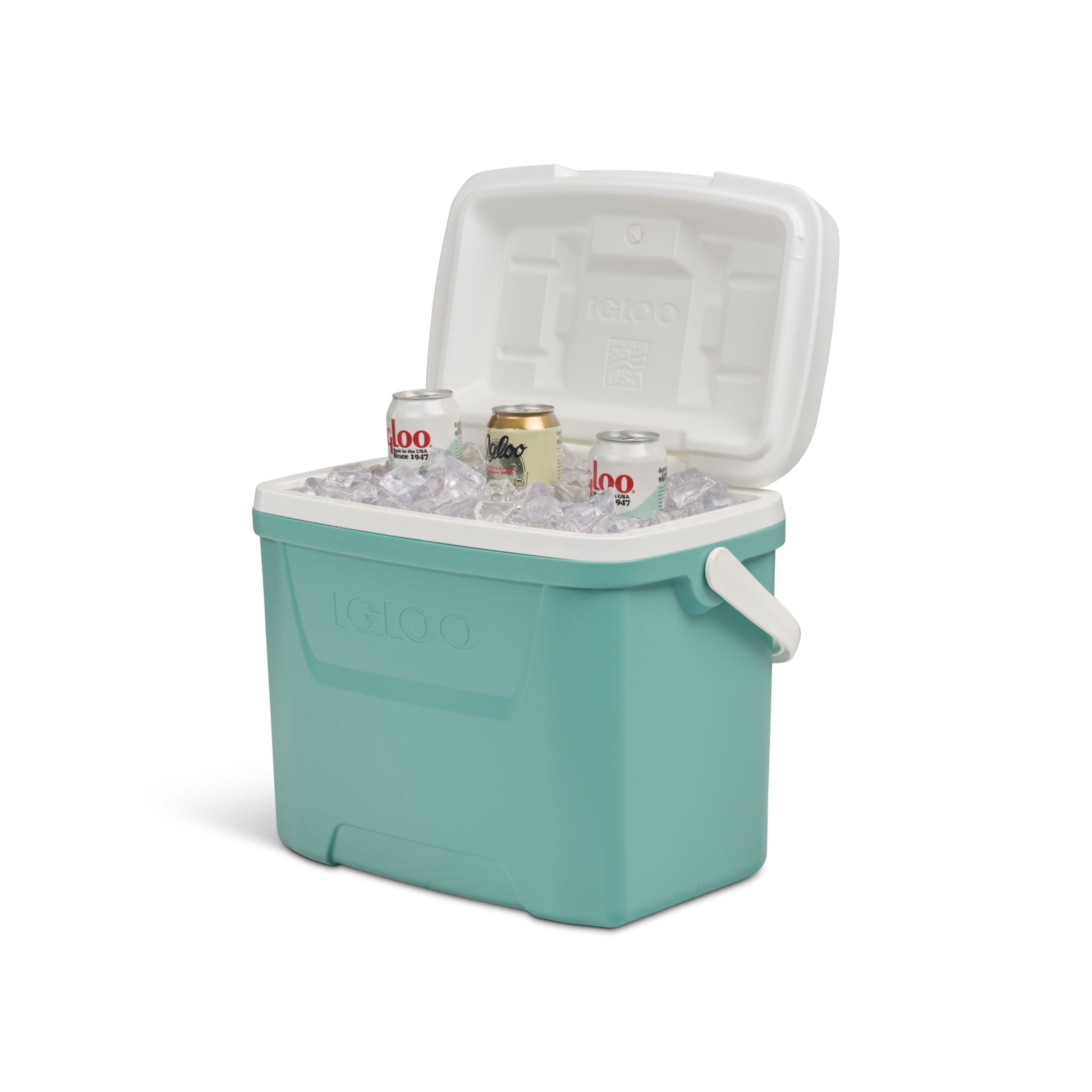 28 QT Laguna Hard-Sided Ice Chest Cooler, Aqua Blue and White