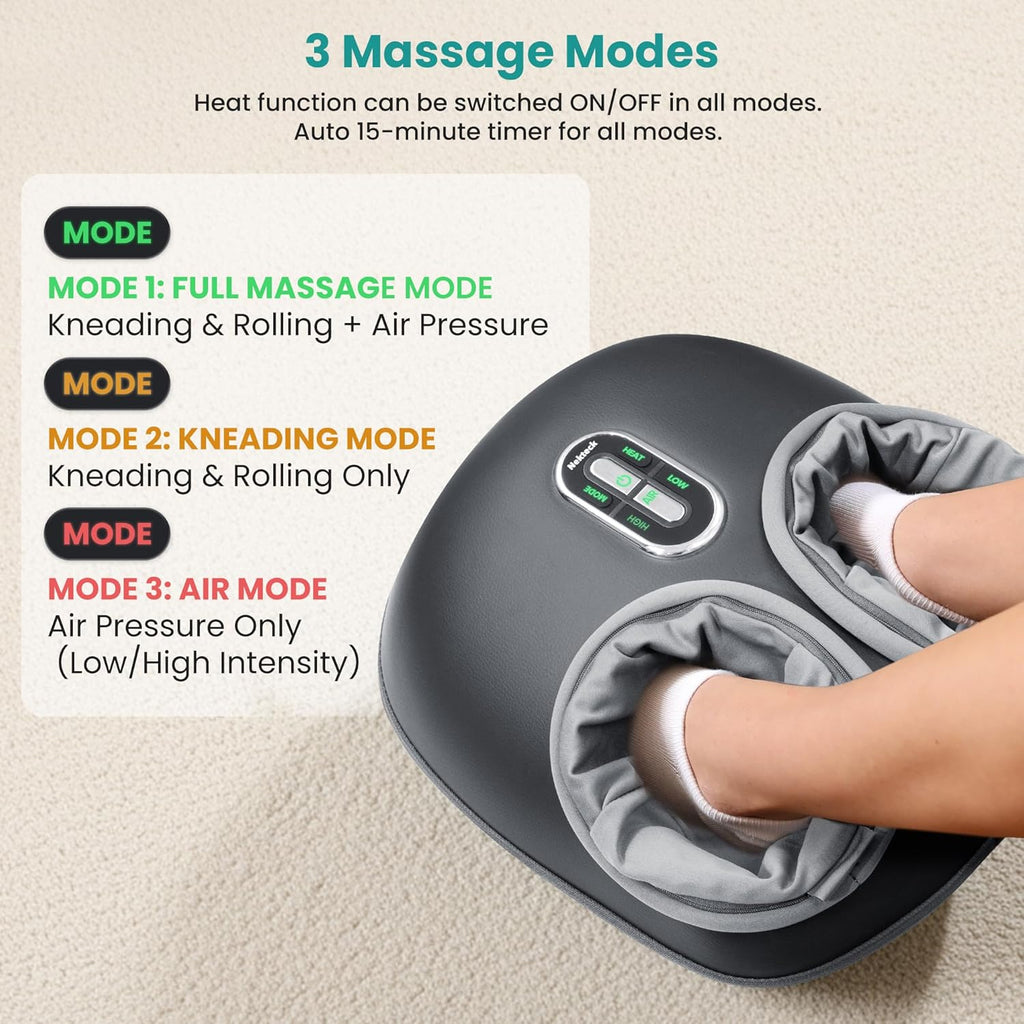 Nekteck Shiatsu Foot Massager with Heat [2026 Upgraded], 3 Modes Deep Kneading Therapy Air Compression, Feet Massage Tool for Plantar Fasciitis, Relaxation Gifts for Men Women, Fits Size to US 13