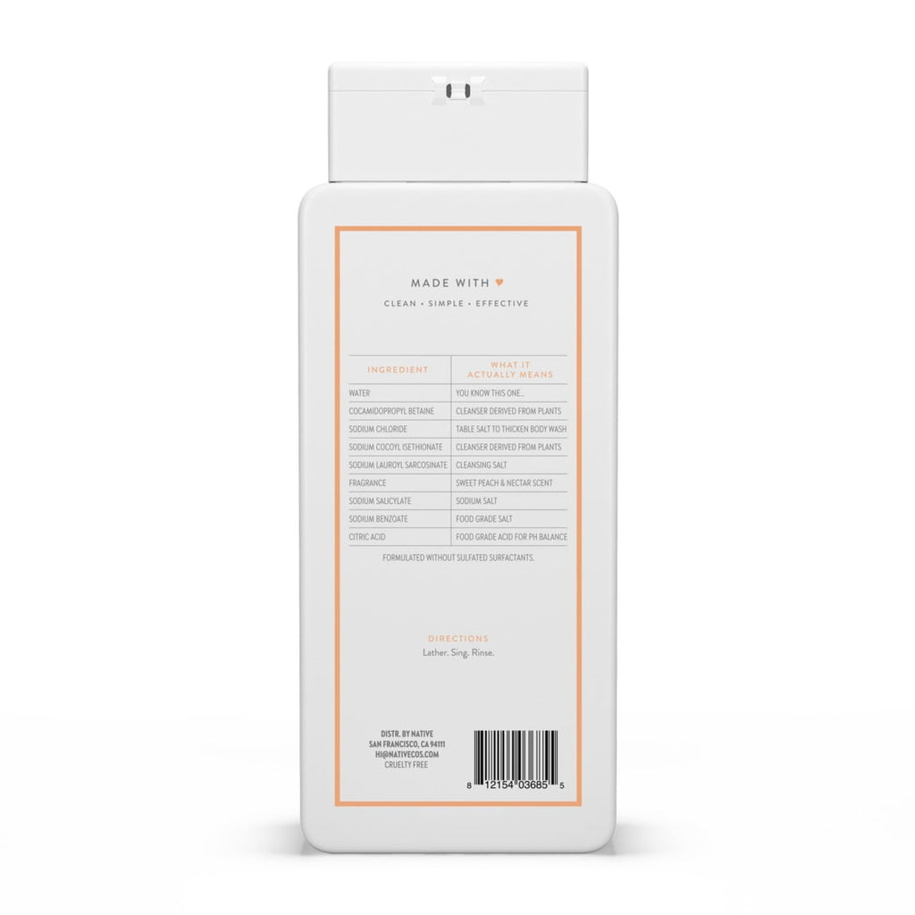 Body Wash, Sweet Peach & Nectar, Sulfate Free, Naturally Derived Ingredients, 24hr Freshness, for Women & Men, 18 fl oz