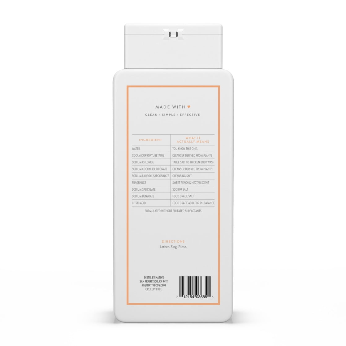 Body Wash, Sweet Peach & Nectar, Sulfate Free, Naturally Derived Ingredients, 24hr Freshness, for Women & Men, 18 fl oz
