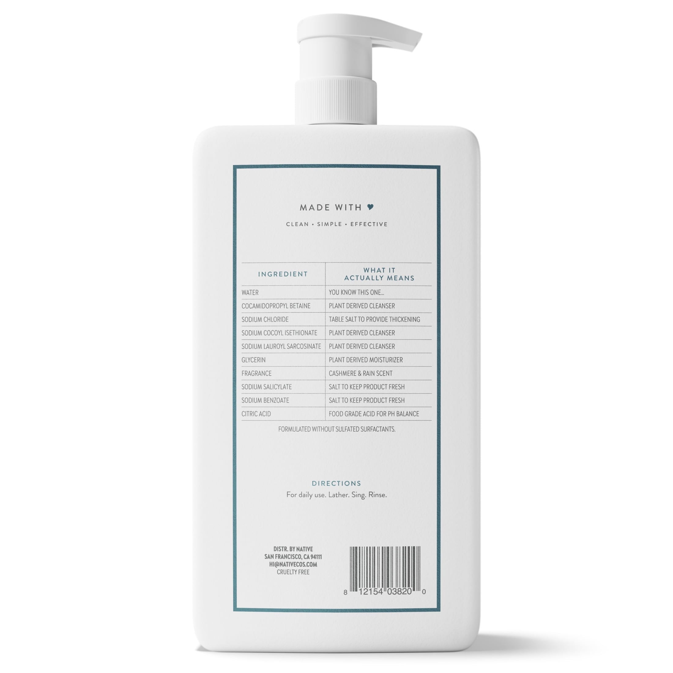 Body Wash, Cashmere & Rain, Sulfate Free, Naturally Derived Ingredients, 24hr Freshness, for Women & Men, 36 fl oz