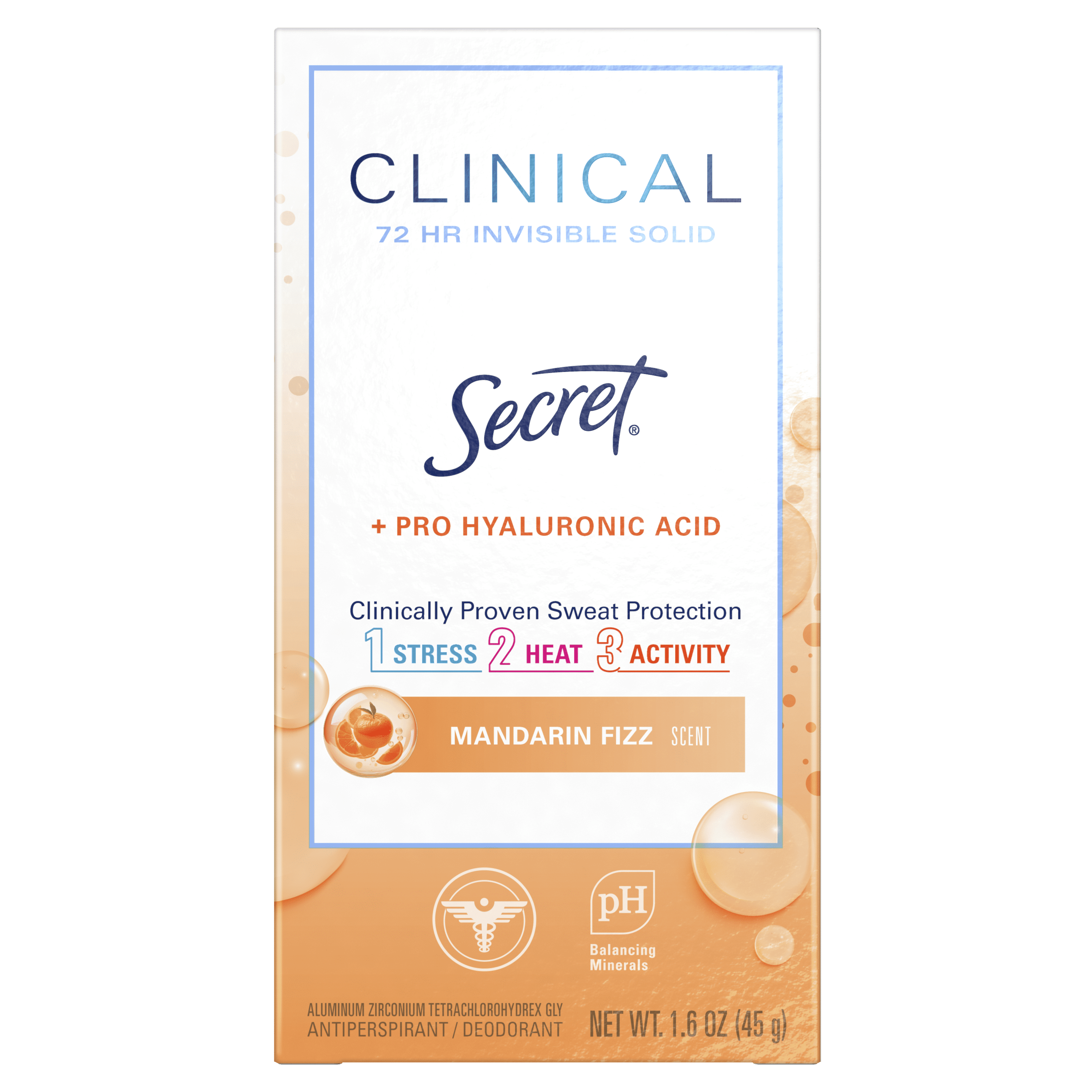 Clinical 72 HR l Invisible Solid Antiperspirant Mandarin Fizz with Pro-Hyaluronic Power 1.6 oz