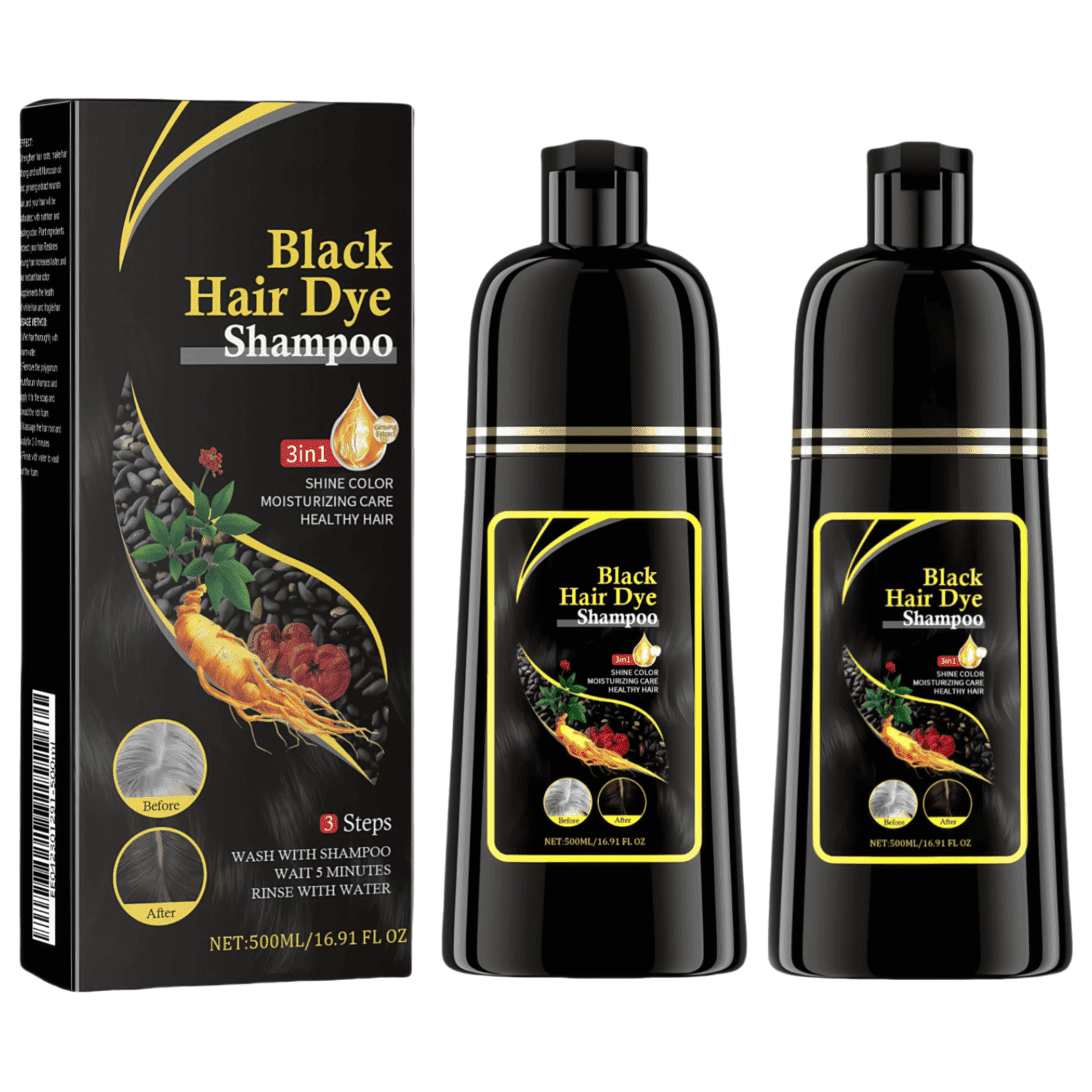 Black Hair Shampoo Organic Natural Plant Hair Dye Plant Essence Permanent Black Hair Color Dye Shampoo for Women Men Cover Gray White Hair