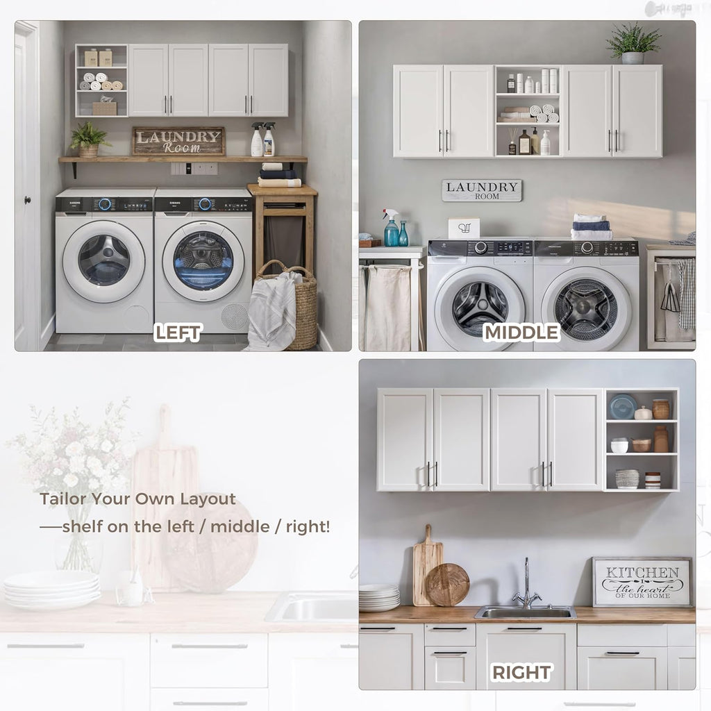 FIMELLO 62.8 ''W X 11''D X 21.7''H Wall Cabinets for Laundry Room, Wooden Kitchen Cabinet, Floating Wall Cabinets, Hanging Wall Cabinet for Laundry, Kitchen, White