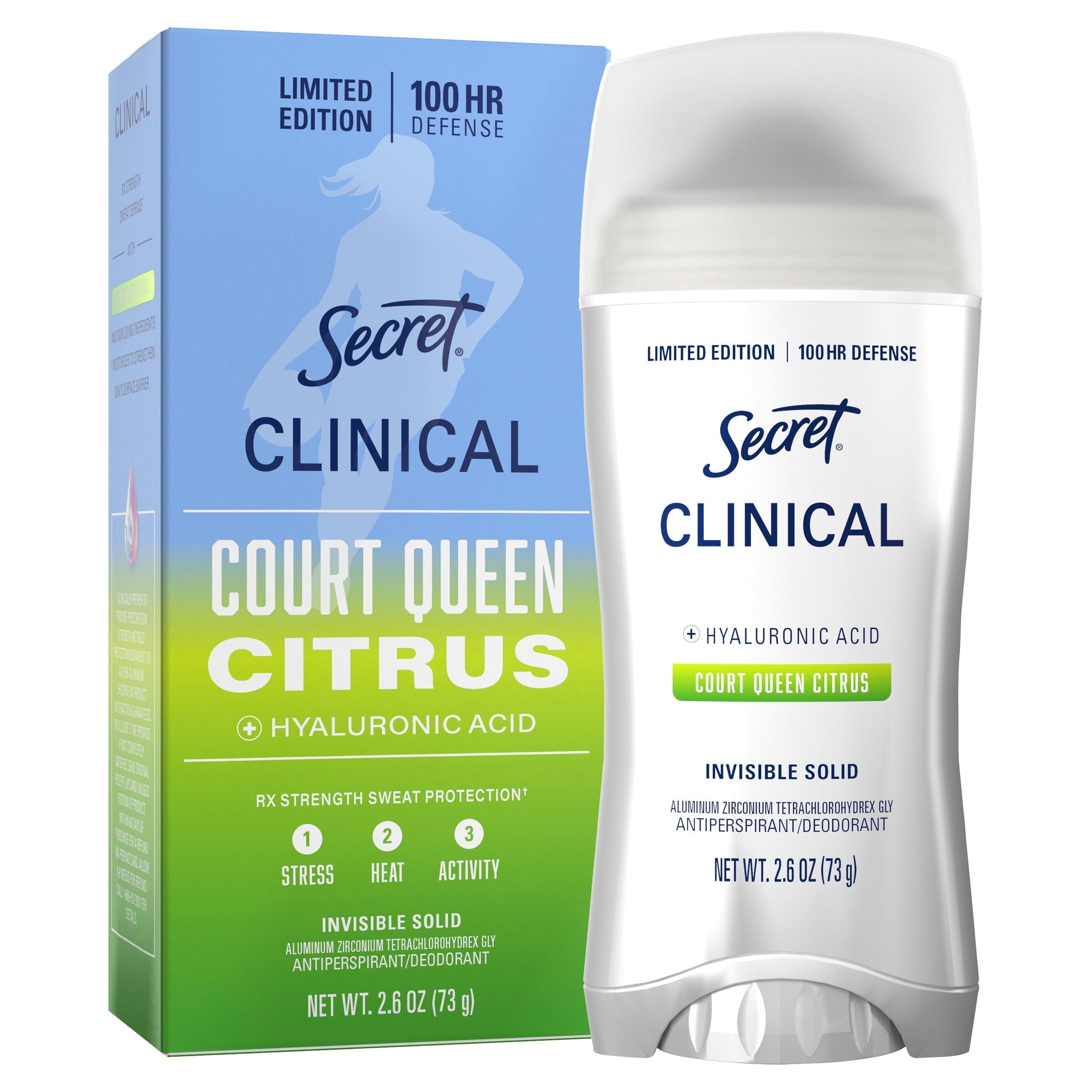 Clinical Strength 100HR Hyaluronic Acid Antiperspirant Deodorant for Women, Invisible Solid, A'Ja Wilson Court Queen Citrus, 2.6 oz