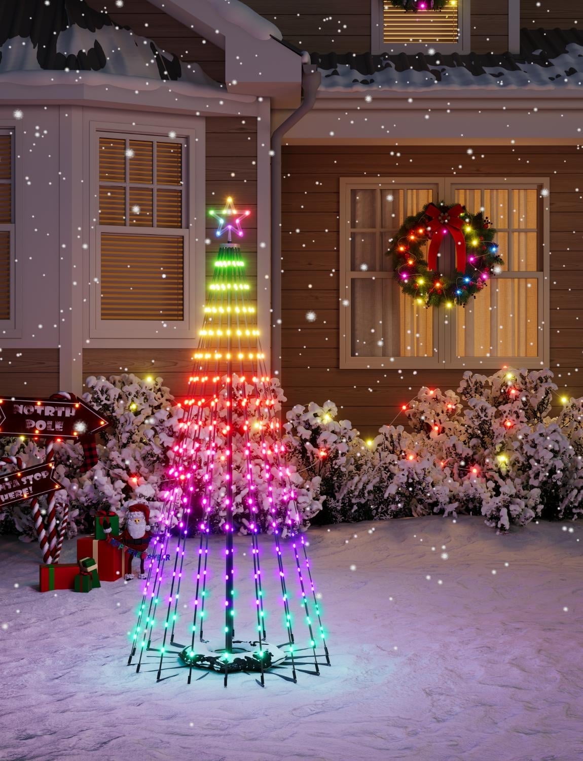 Christmas Cone Tree Lights 6ft with 66 Scene Modes, Black, IP65 Waterproof for Indoor Outdoor Xmas Decor, Remote Control, Dimmable