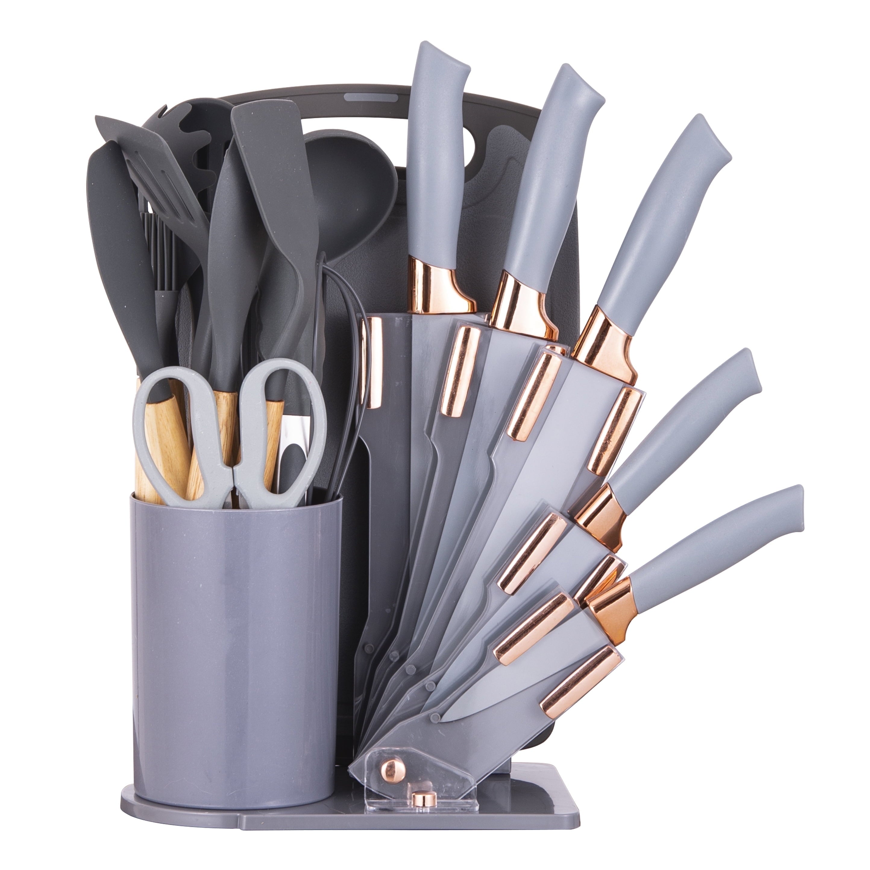 19-Piece Silicone Kitchen Utensil & Knife Set - Heat-Resistant Cooking Tools Non-Stick Safe Gift for Mom or Women Black