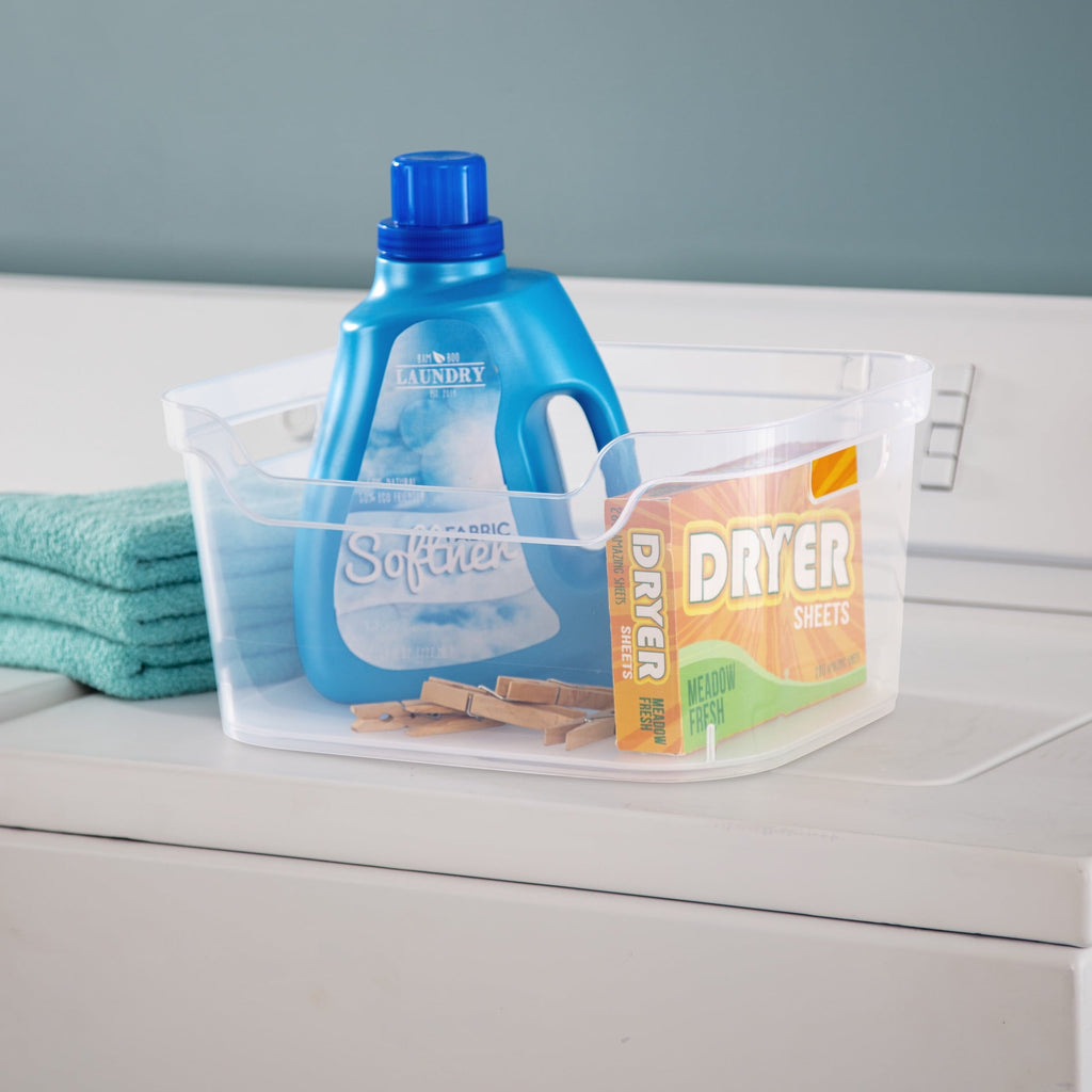 Large Open Bin, Clear Plastic, Easy Access Bin with Scoop Front, Clear