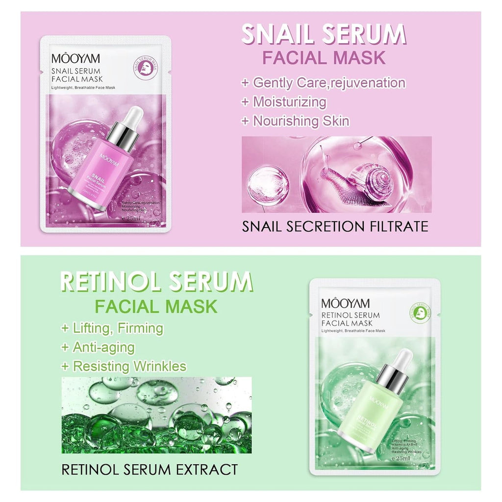 11 Pack Fruit Moisturizing Facial Mask Sheet, Rich in Fruit Essence Face Mask to Brighten and Hydrate Dull Skin
