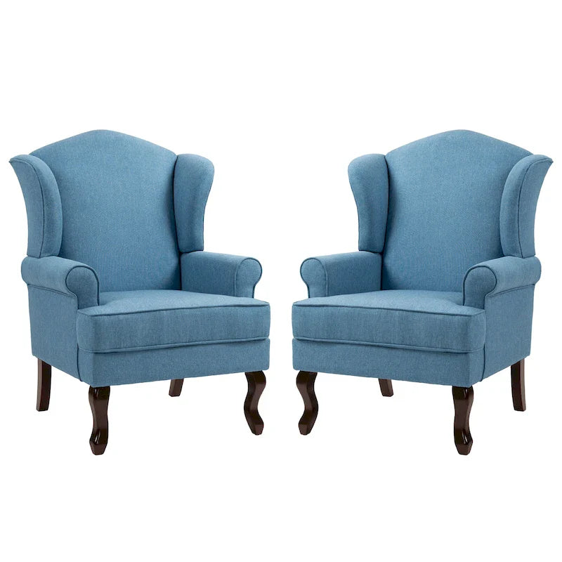 2 Set Traditional Wingback Accent Chairs Upholstered Armchair
