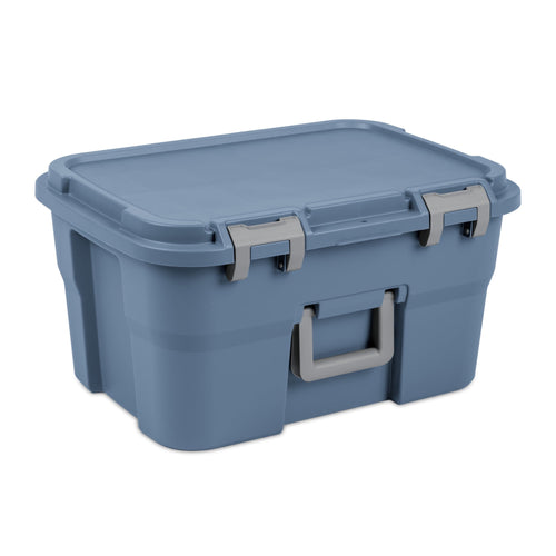 14 Gallon Footlocker Storage Bin, Heavy Duty Plastic Storage Trunk Container, Lockable with Handle, Blue