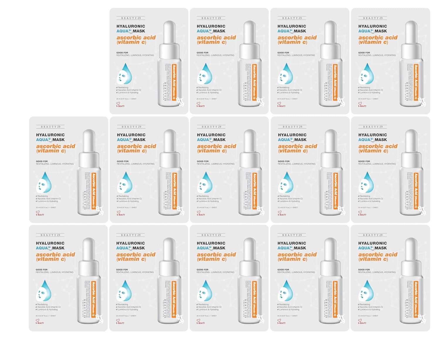 BEAUTY29 Hyaluronic Aqua Plus Essence Full Face Facial Sheet Mask 14 Sheets - 2 WEEKS SET
