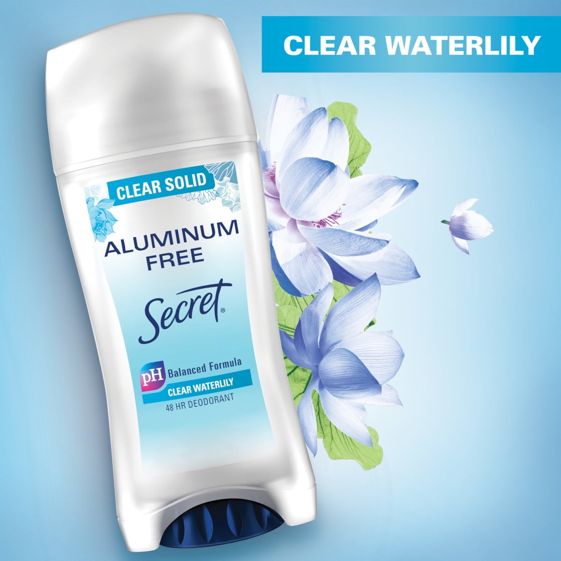 Aluminum Free Deodorant Clear Solid, Waterlily, 2.4 oz